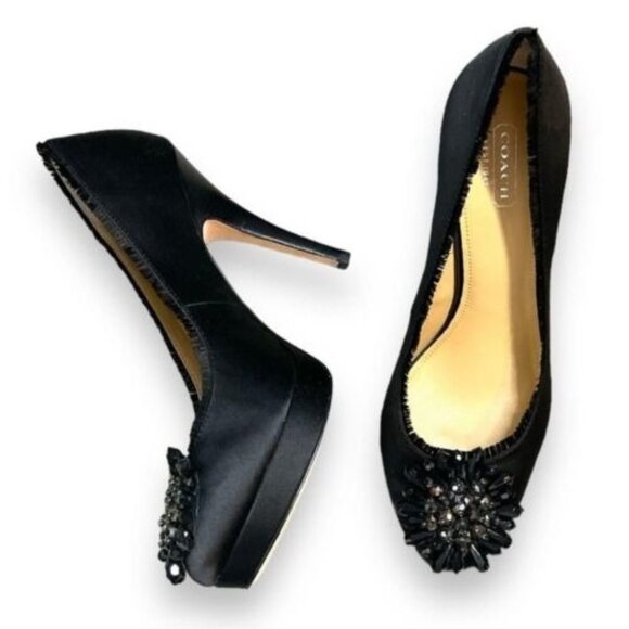Coach Shoes - BLACK COACH EVENING HEELS SIZE 9 B BLACK BERGEN SATIN PUMP HEELS EUC WOMENS